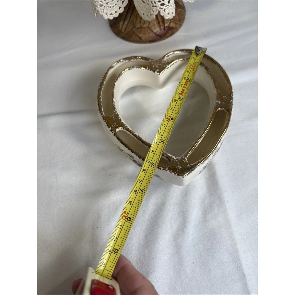 VTG Heart Shaped Pansy Posey Flower Table Top Ring Vase 6.25X5.5